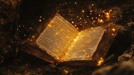 Glowing Golden Book Open Amidst Embers
