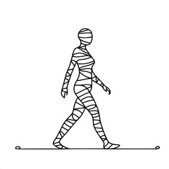 Fototapeta premium Abstract silhouette of wrapped human figure walking, single line vector outline drawing