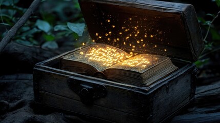 Ancient Book Of Spells In Wooden Chest