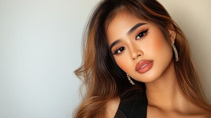 Fototapeta premium Beautiful Young Woman With Long Brown Hair
