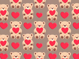 Obraz premium cute bear with heart valentine christmas gift with love nostalgia childhood soft pastel pattern background