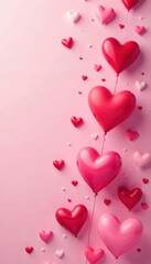 Scattered hearts, various sizes and shades of red, pink and white on a soft pink background , love symbol, hearts wallpaper