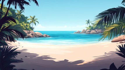 Fototapeta premium Serene Tropical Cove Hidden Beach Paradise with Lush Foliage