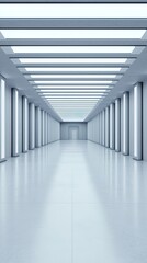 Obraz premium Modern corridor with bright lighting and sleek architectural lines, featuring white walls and columns, creating a spacious and minimalistic environment. E-Governance