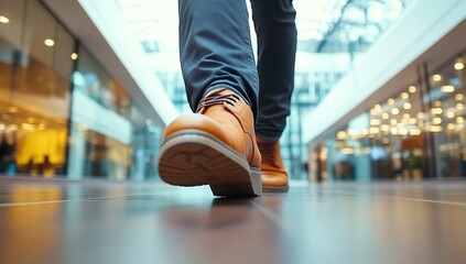 Fototapeta premium Modern Man Walking in a Bright Shopping Mall