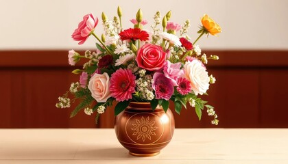 Obraz premium Colorful flower arrangement in decorative vase