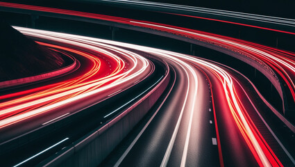 car lights on the road.  their headlights and taillights creating streaks of light against the dark cityscape.