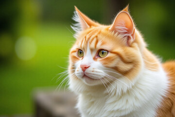 domestic cat with orange and white fur in natural environment