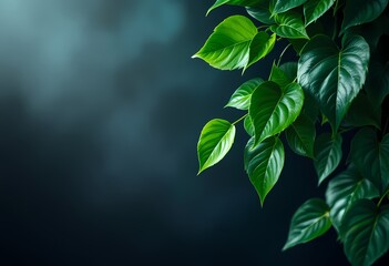 Lush Green Foliage Against a Dark Background in Elegant Composition