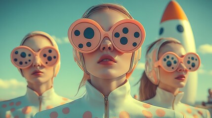 Retro Women Space Launch Future Fashion.
