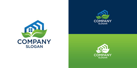 green leaf house logo design vector	