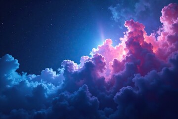 Misty nebula against a dark blue sky with stars, wavy, pure