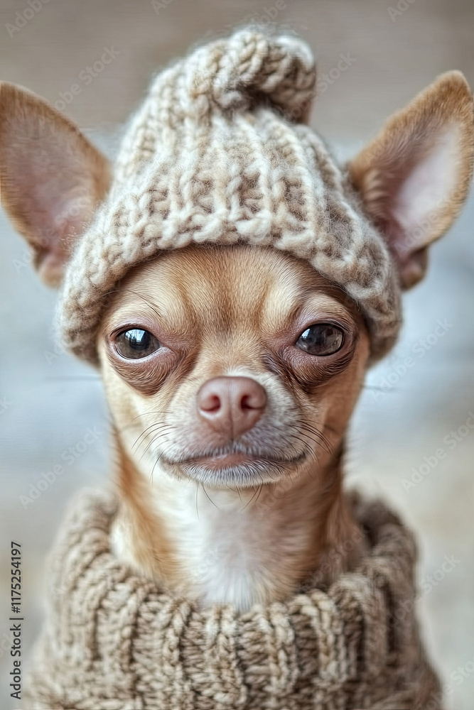 Canvas Prints chihuahua wearing a tiny hat with a proud but tiny grumpy face, symbolizing big personality