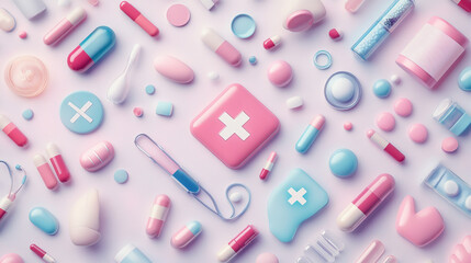 Colorful Arrangement of Medicine, Pills, and Health Care Items