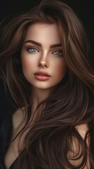 Naklejka premium Portrait of a young woman with long hair and expressive eyes. Suitable for advertising of cosmetics, beauty salons and fashion magazines.
