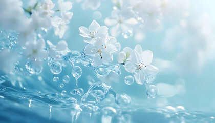 Abstract glass molecules floating through a blue fluid, symbolizing clean energy or water purity AI Generated