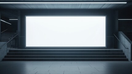 Bright blank billboard in a modern, dimly lit underpass.