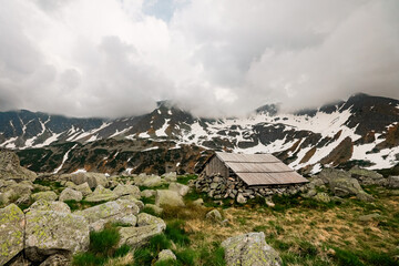 Beautiful mountain landscape with an old house