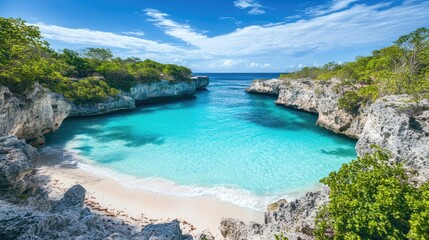Obraz premium Secluded Tropical Cove With Turquoise Water And White Sand