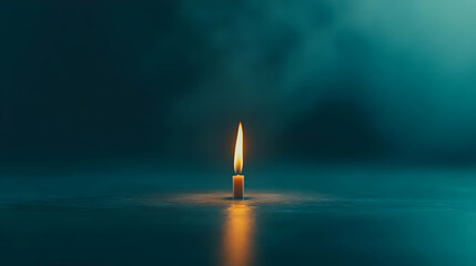 An isolated candle flame illuminating a dark space, symbolizing hope and tranquility in a serene environment.