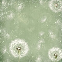 Sage green background with tiny flowers and leaves interspersed in a grid. 