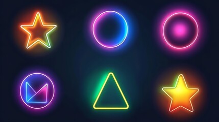 Obraz premium Colorful Neon Shapes Geometric Star Circle Triangle Design