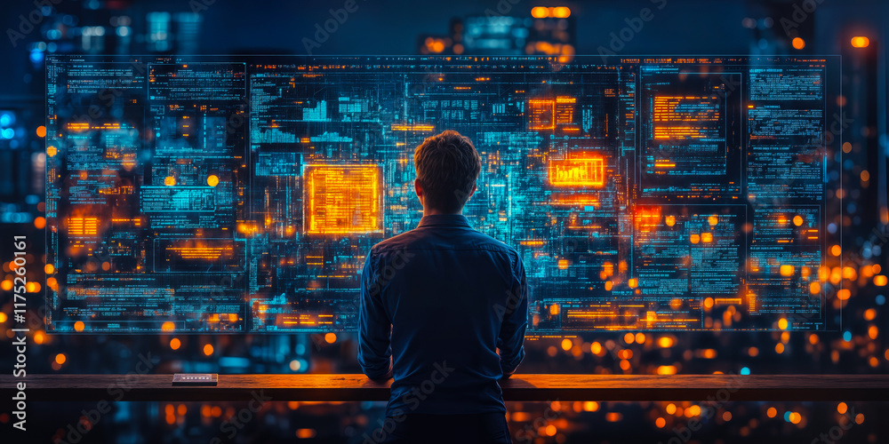 Poster futuristic software development interface for efficient idea validation and competitive analysis