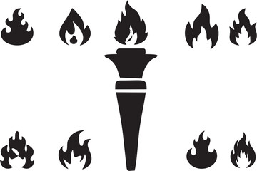 Fire torch flame icons set. Classical Olympic games sign as symbol of Victory, success or achievement. Burning flame torches in high quality for poster, banner or flyer designing.