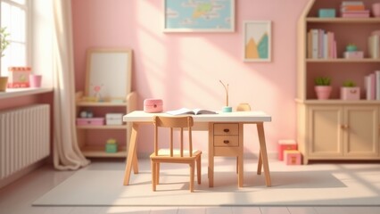 Cozy Minimalist Study Desk in a Pastel-Themed Room