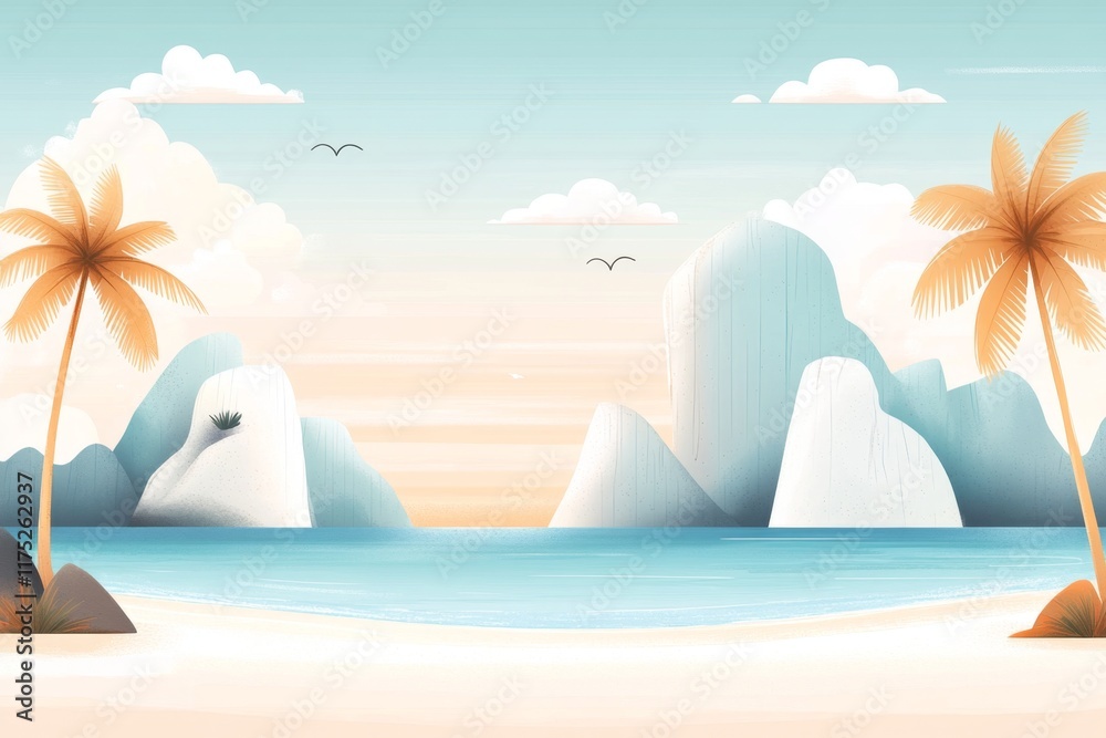 Aufkleber a clean design of krabi limestone cliffs, drawn with bold lines and a limited color palette