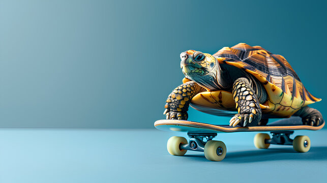 Turtle is riding a skateboard