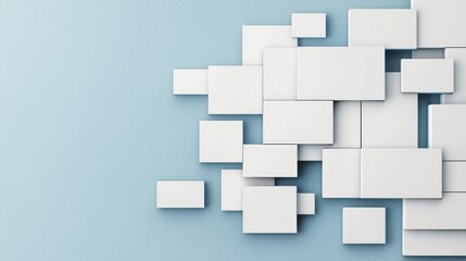 Obraz premium Abstract layout of white blocks against a textured blue background. , symbolizing Mockup and Prototype for Advertising.