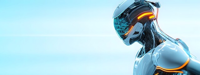 Futuristic Sentient AI Powered Exosuit with Sleek Biomorphic Articulation and Biomimetic Techno Futuristic Design