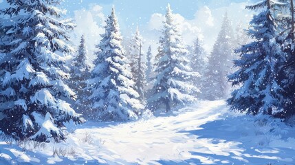 Naklejka premium Winter Wonderland: A Snowy Forest Path