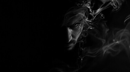 Mysterious man in shadow with swirling smoke