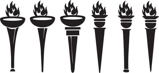 Fire torch flame icons set. Classical Olympic games sign as symbol of Victory, success or achievement. Burning flame torches in high quality for poster, banner or flyer designing.