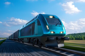 Obraz premium Nuclear Powered Locomotive Sleek Design Powerful Engines Envisioning a Greener Future of Transportation