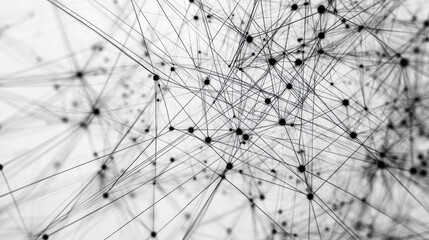 Obraz premium Abstract Network of Interconnected Lines and Dots in Monochrome