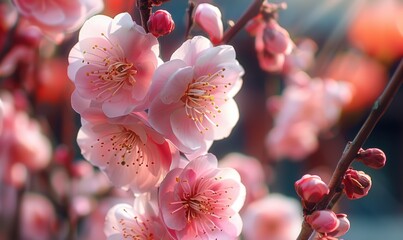 宫廷梅花盛开初春花朵清新淡雅背景