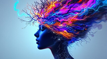 Surreal profile with vibrant neural patterns