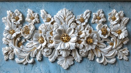 Exquisite White and Gold Floral Carving: A Masterpiece of Decorative Art