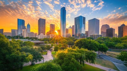 Fototapeta premium Austin Texas Skyline Sunset Cityscape Beautiful