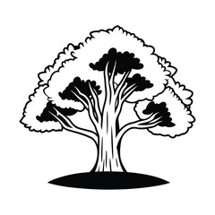 Simple black and white illustration of  tree