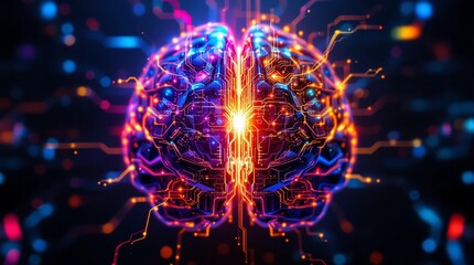 Futuristic digital brain with glowing circuits