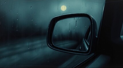 Side Mirror of a Car with Raindrops and City Lights Wallpaper Background