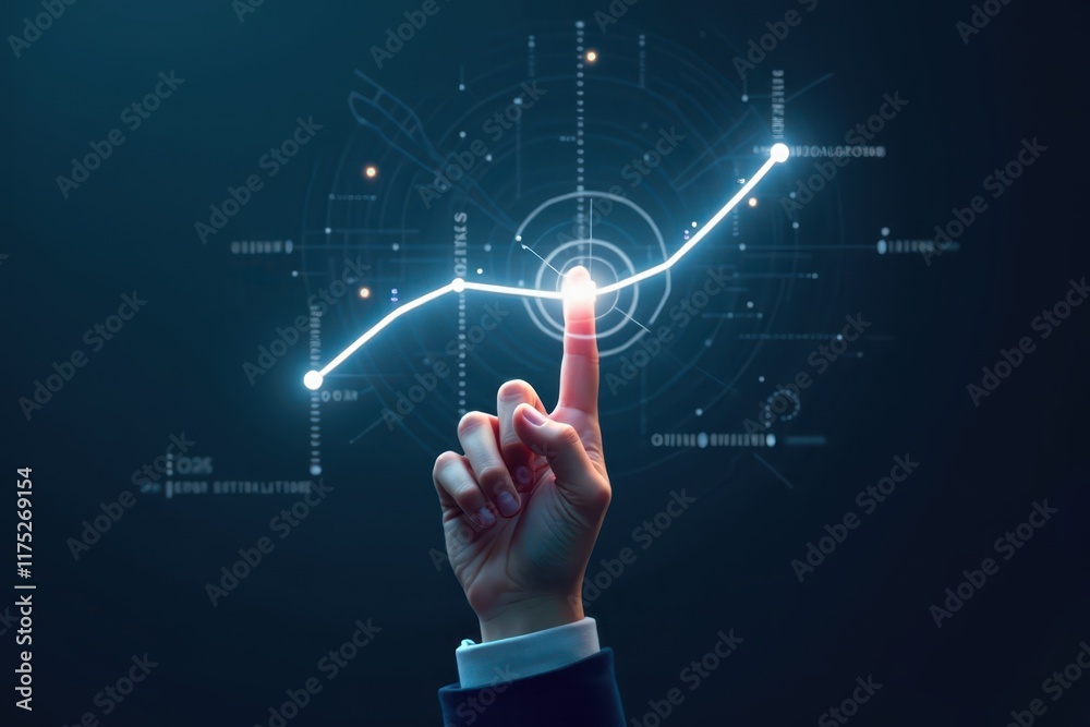 Wall mural a hand pointing to a graph with a line going up