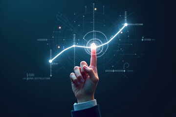 a hand pointing to a graph with a line going up