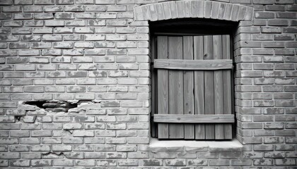 Close-Up of a Brick Wall with a Wooden Window in the Center Wallpaper Background