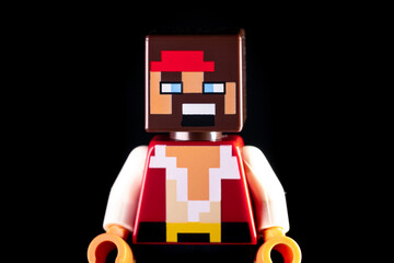 Naklejka premium LEGO Minecraft Man pirate on the black background