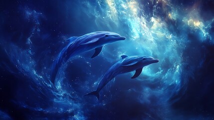 Obraz premium Celestial Dolphins: A Cosmic Dance in the Ocean Depths